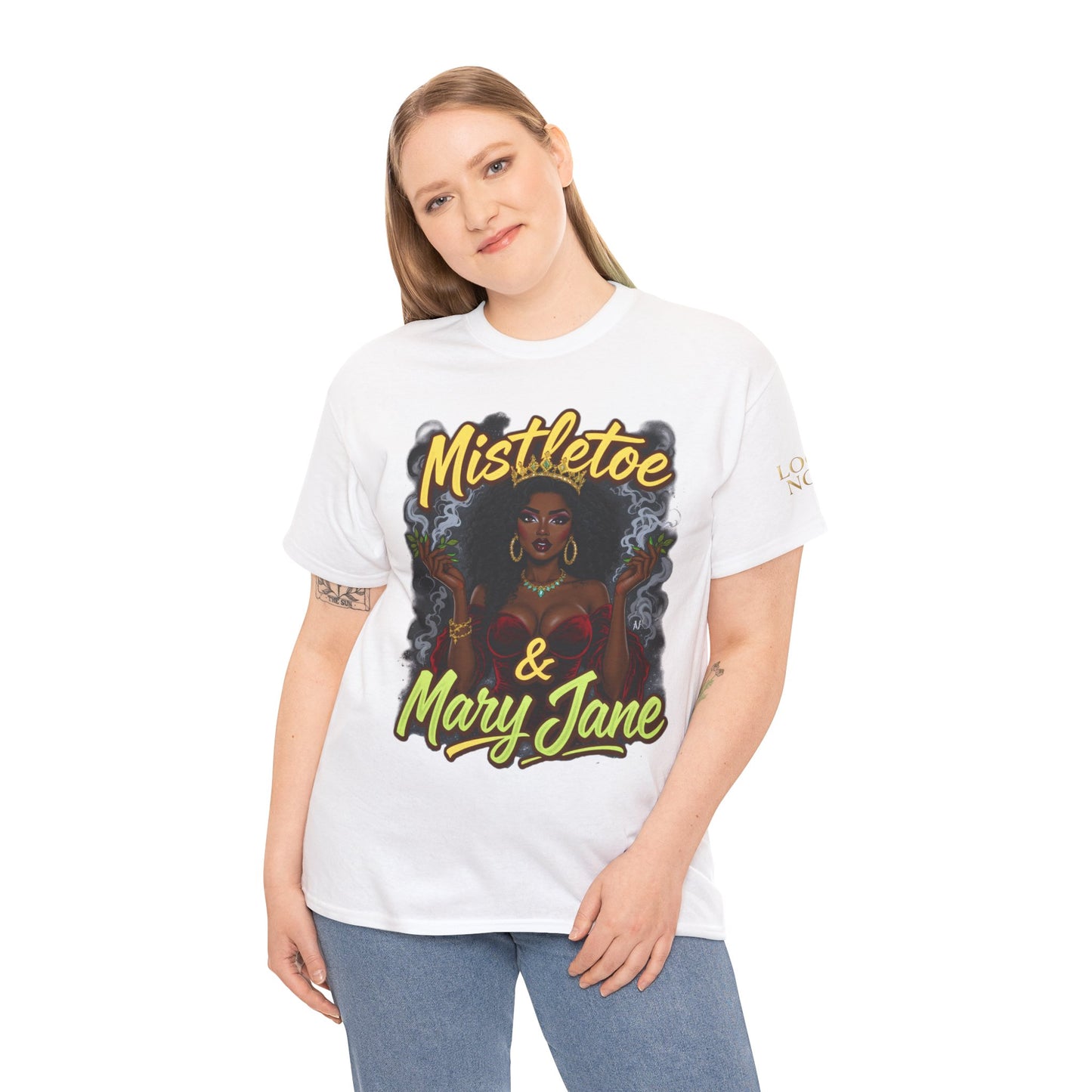 Mistletoe & Mary Jane Holiday Cannabis T-Shirt | Festive Weed Tee