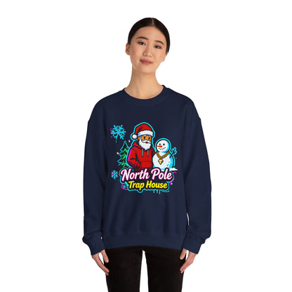 North Pole Trap House Sweatshirt - Funny Santa Christmas Crewneck | Loom Noir