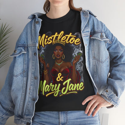 Mistletoe & Mary Jane Holiday Cannabis T-Shirt | Festive Weed Tee
