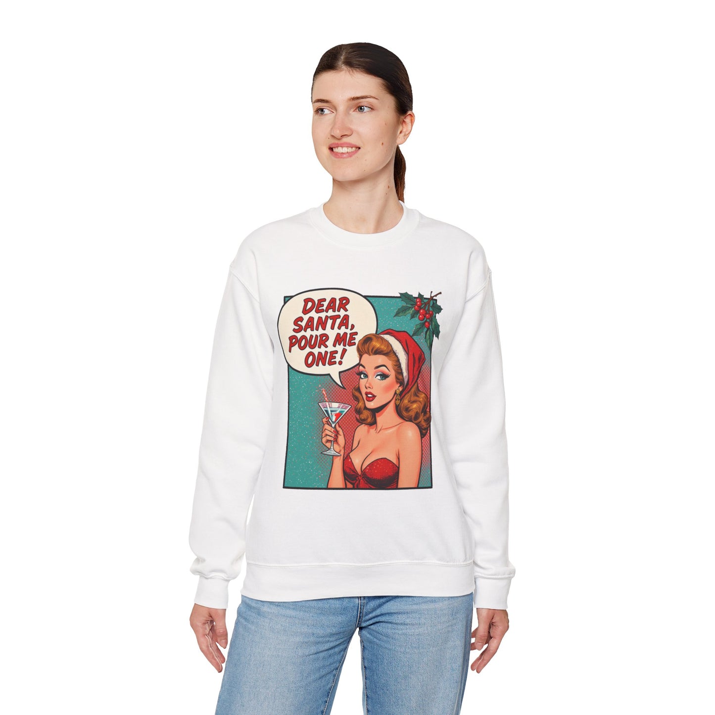Dear Santa Pour Me One Sweatshirt - Funny Holiday Crewneck | Loom Noir