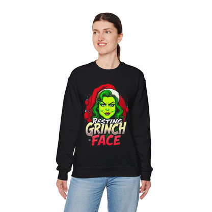 Funny Christmas Grinch Face Sweatshirt - Women's Crewneck | Loom Noir