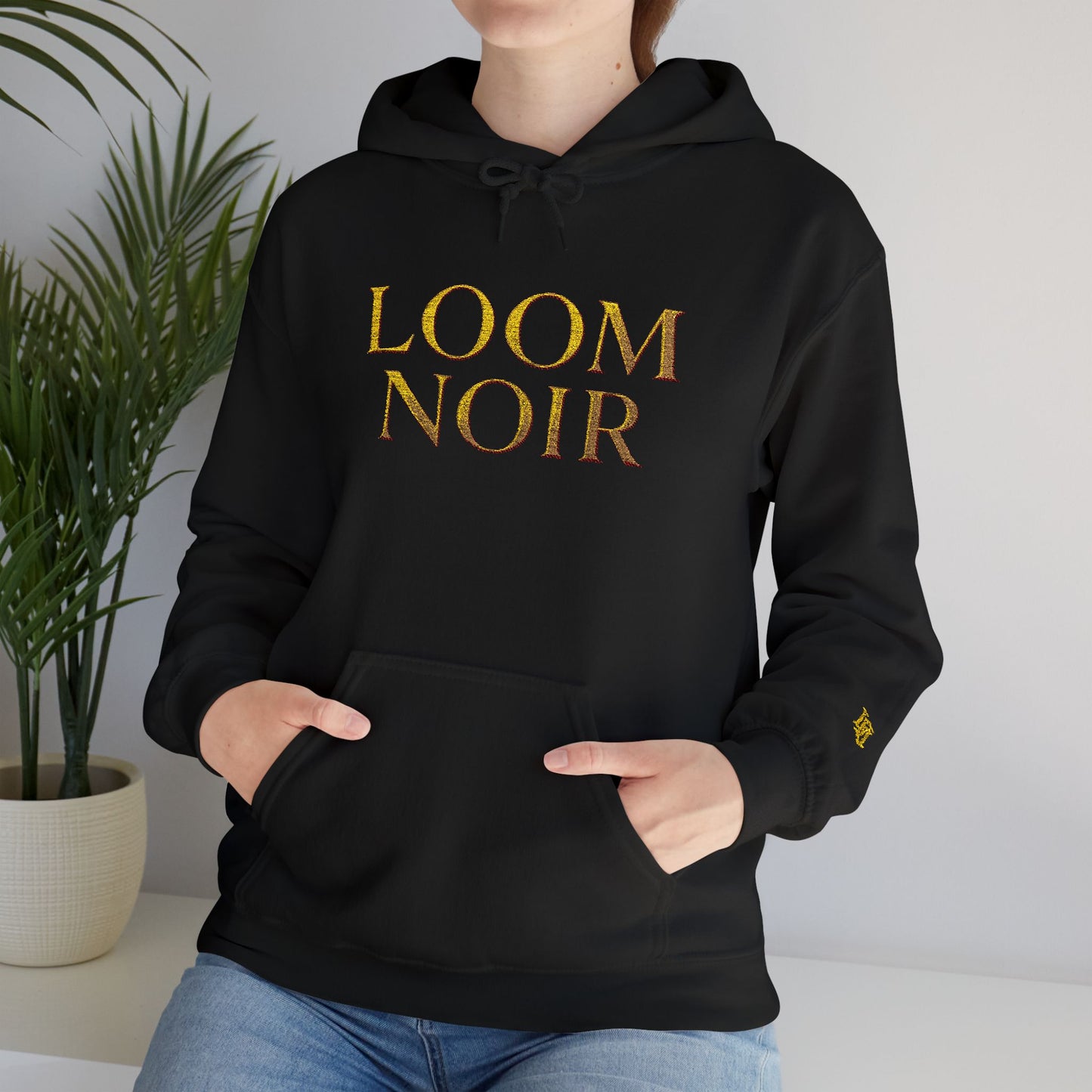 Gold Foil Text Hoodie - Loom Noir Premium Pullover | Streetwear