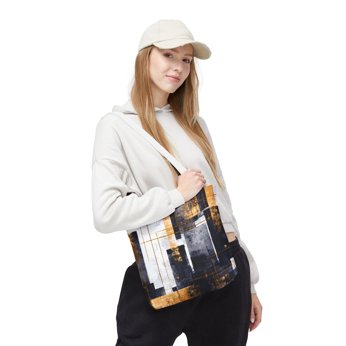 Modern Gold & Navy Tote Bag - Stylish Shopping Bag | Loom Noir