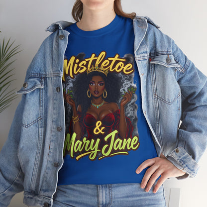 Mistletoe & Mary Jane Holiday Cannabis T-Shirt | Festive Weed Tee