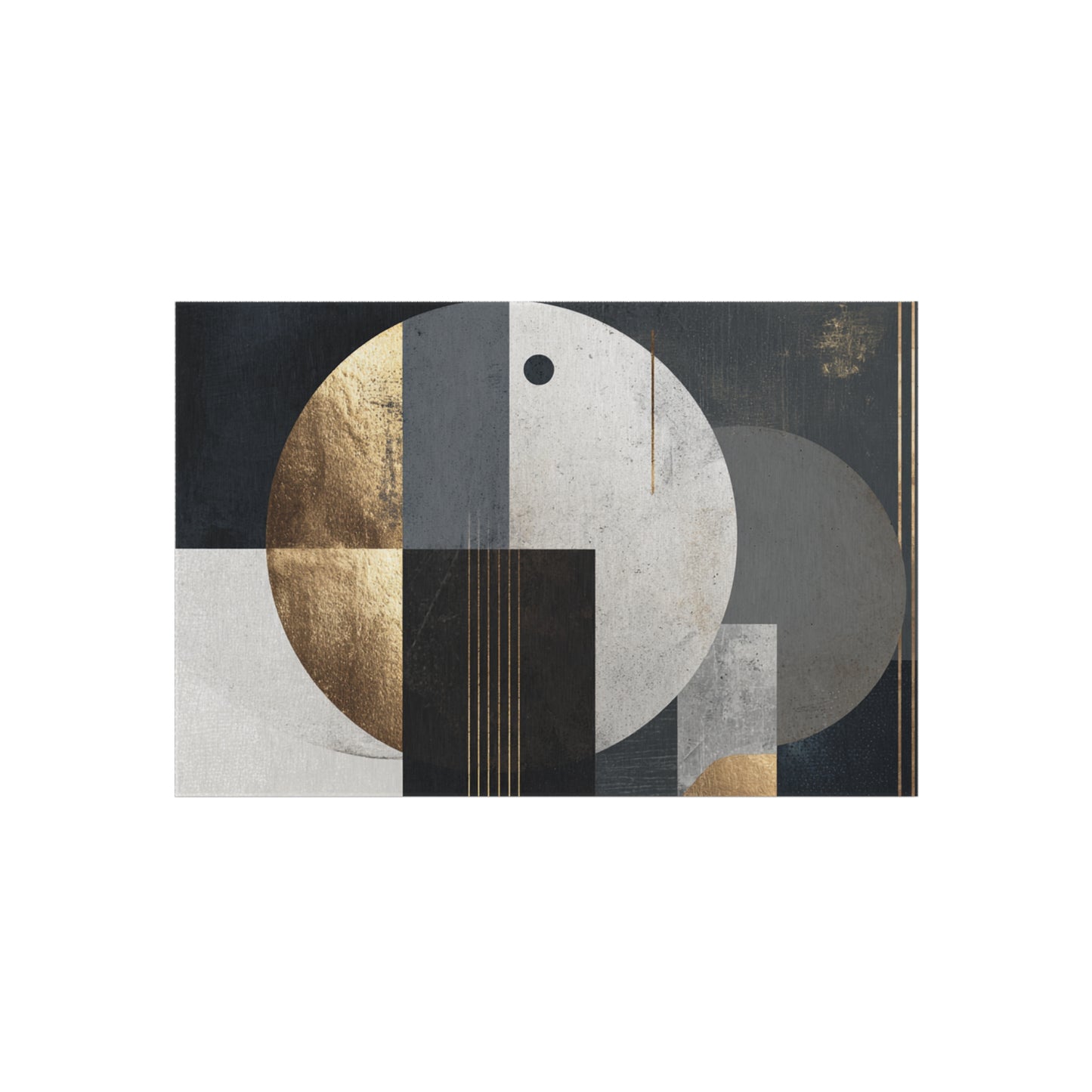 Geometric Circles Outdoor Rug — Modern Abstract Patio Mat with Gold Accents | Loom Noir