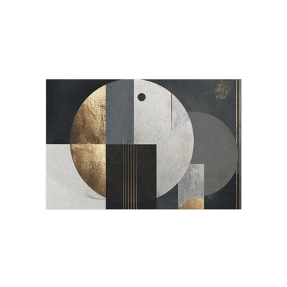 Geometric Circles Outdoor Rug — Modern Abstract Patio Mat with Gold Accents | Loom Noir