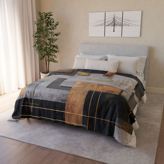 Sherpa Blanket - Geometric Abstract Gold & Slate Modern Throw
