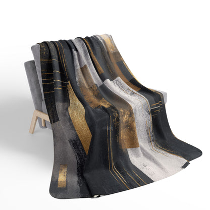 Abstract Gold & Slate Sherpa Blanket | Modern Geometric Throw