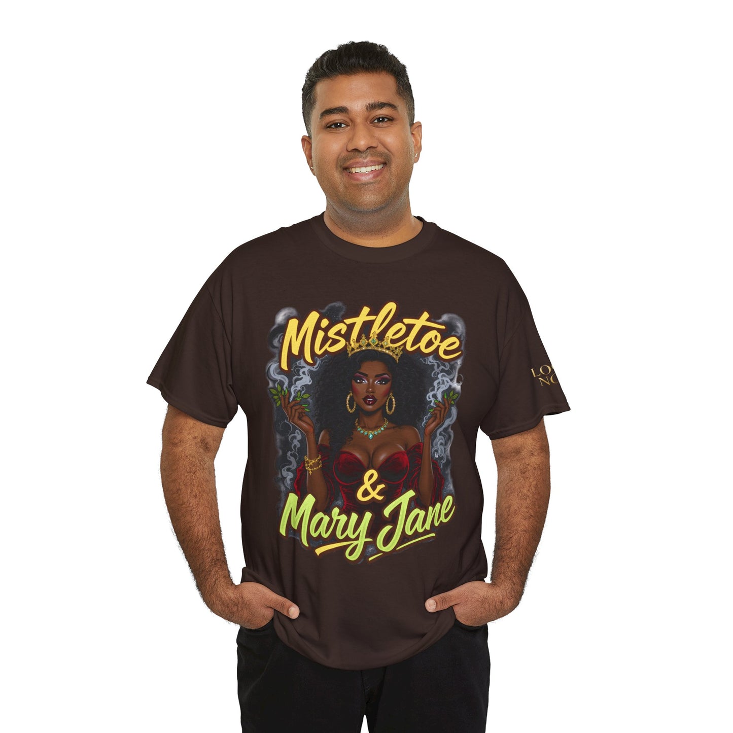 Mistletoe & Mary Jane Holiday Cannabis T-Shirt | Festive Weed Tee