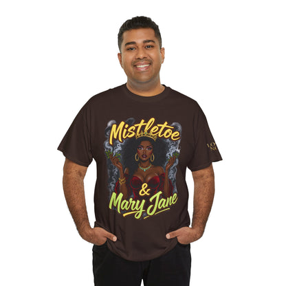 Mistletoe & Mary Jane Holiday Cannabis T-Shirt | Festive Weed Tee