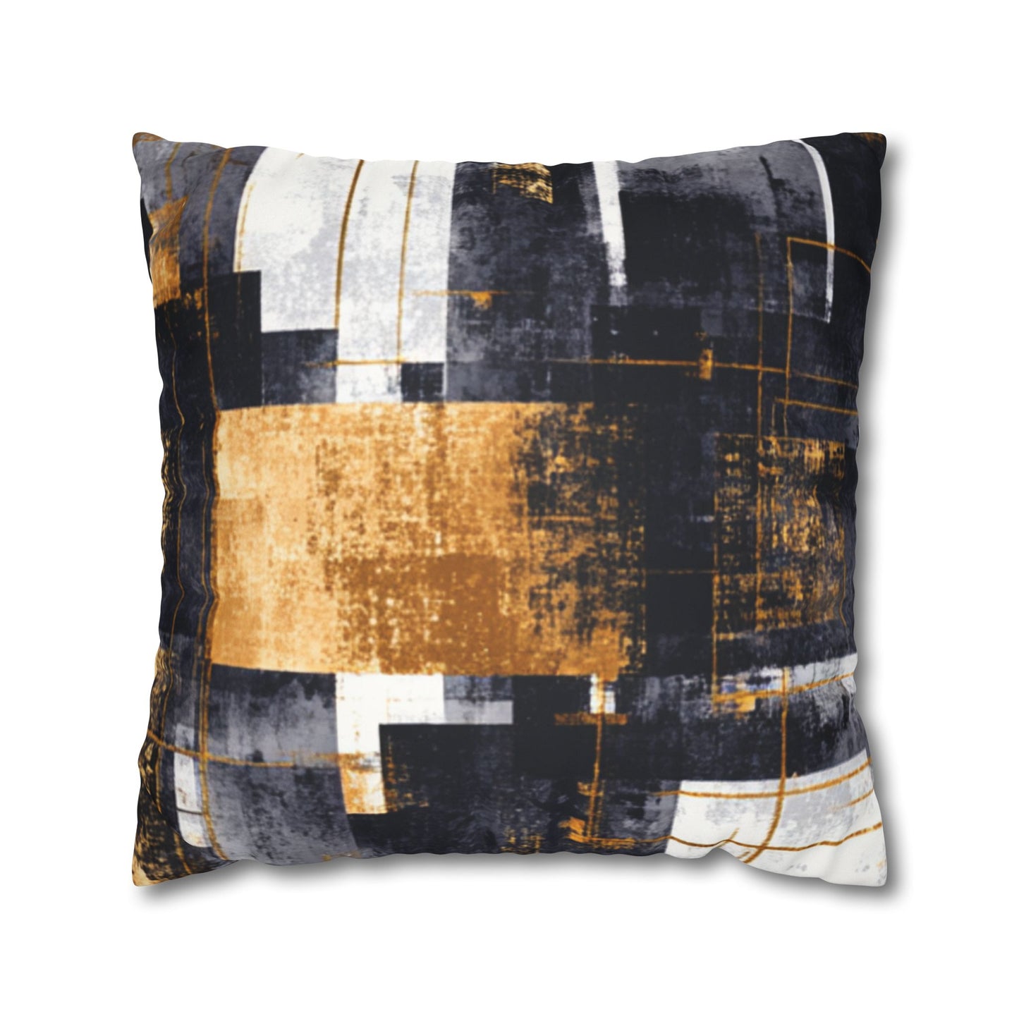 Abstract Gold & Charcoal Faux Suede Pillowcase — Luxury Accent Pillow | Loom Noir