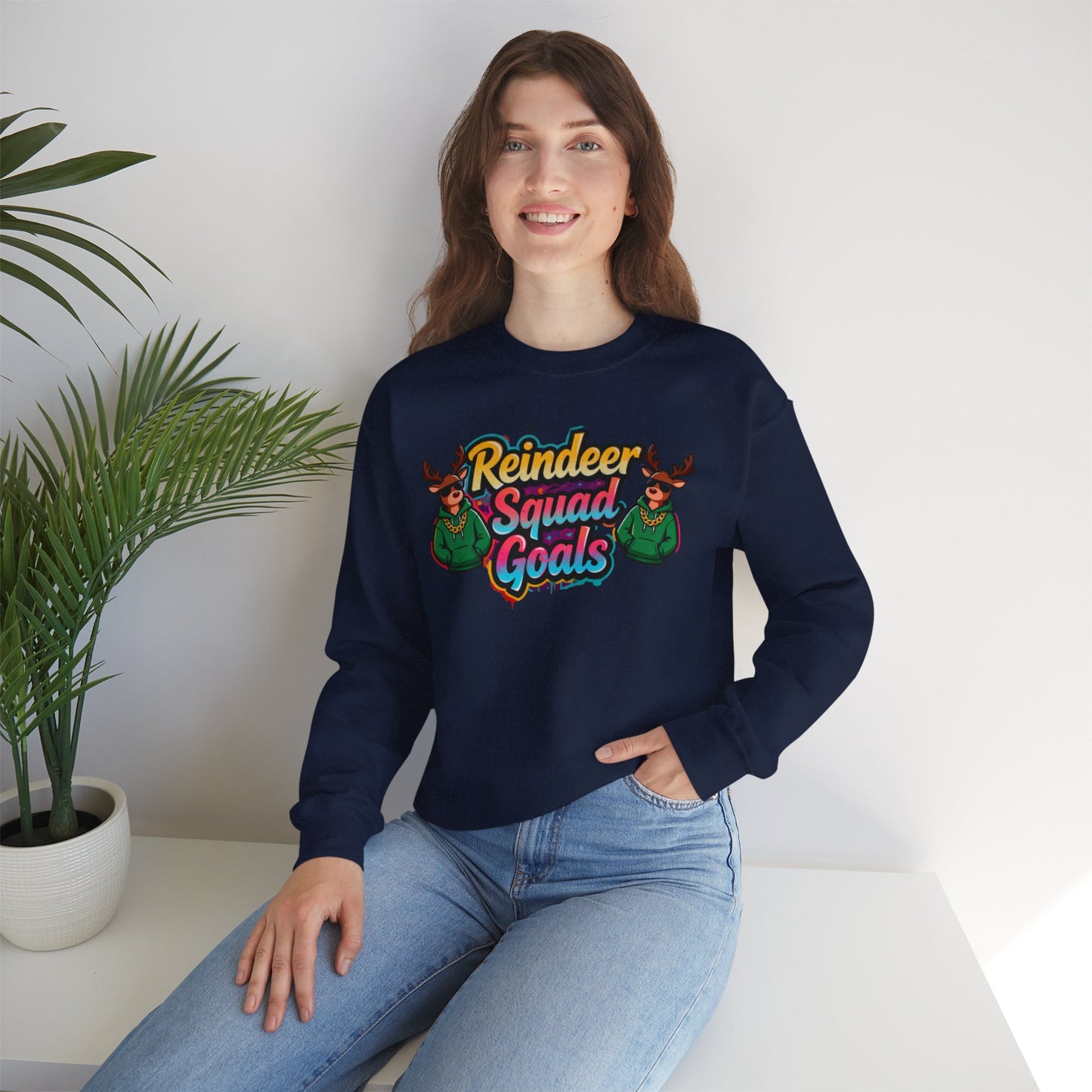 Reindeer Squad Goals Sweatshirt - Funny Christmas Crewneck | Loom Noir