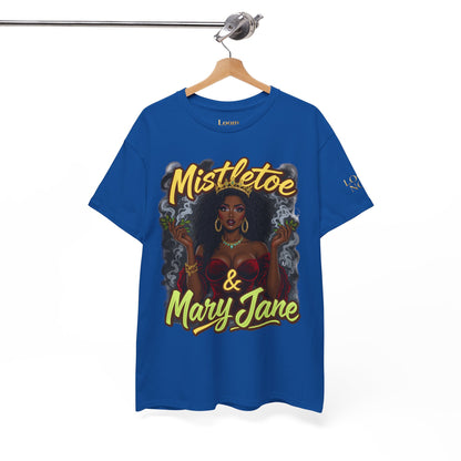 Mistletoe & Mary Jane Holiday Cannabis T-Shirt | Festive Weed Tee