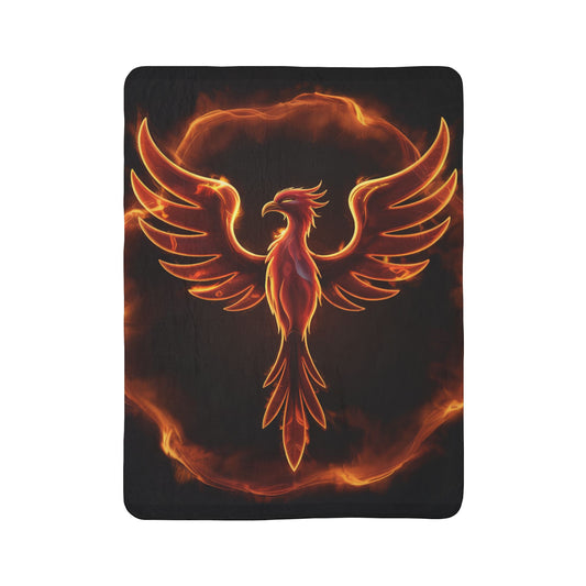 Phoenix Flame Sherpa Blanket — Fiery Mythical Bird Fleece Throw