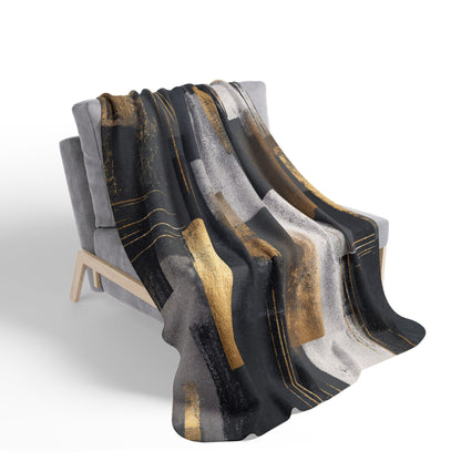 Abstract Gold & Slate Sherpa Blanket | Modern Geometric Throw