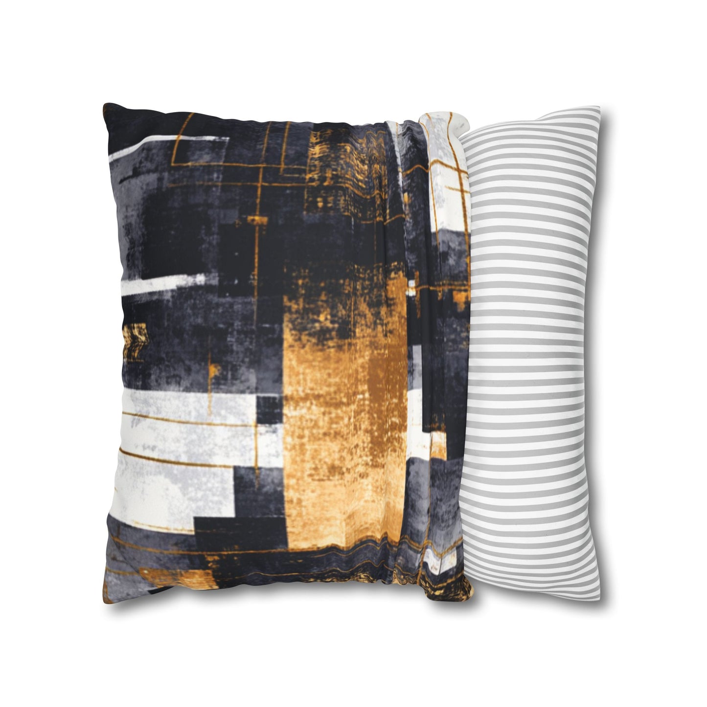 Abstract Gold & Charcoal Faux Suede Pillowcase — Luxury Accent Pillow | Loom Noir