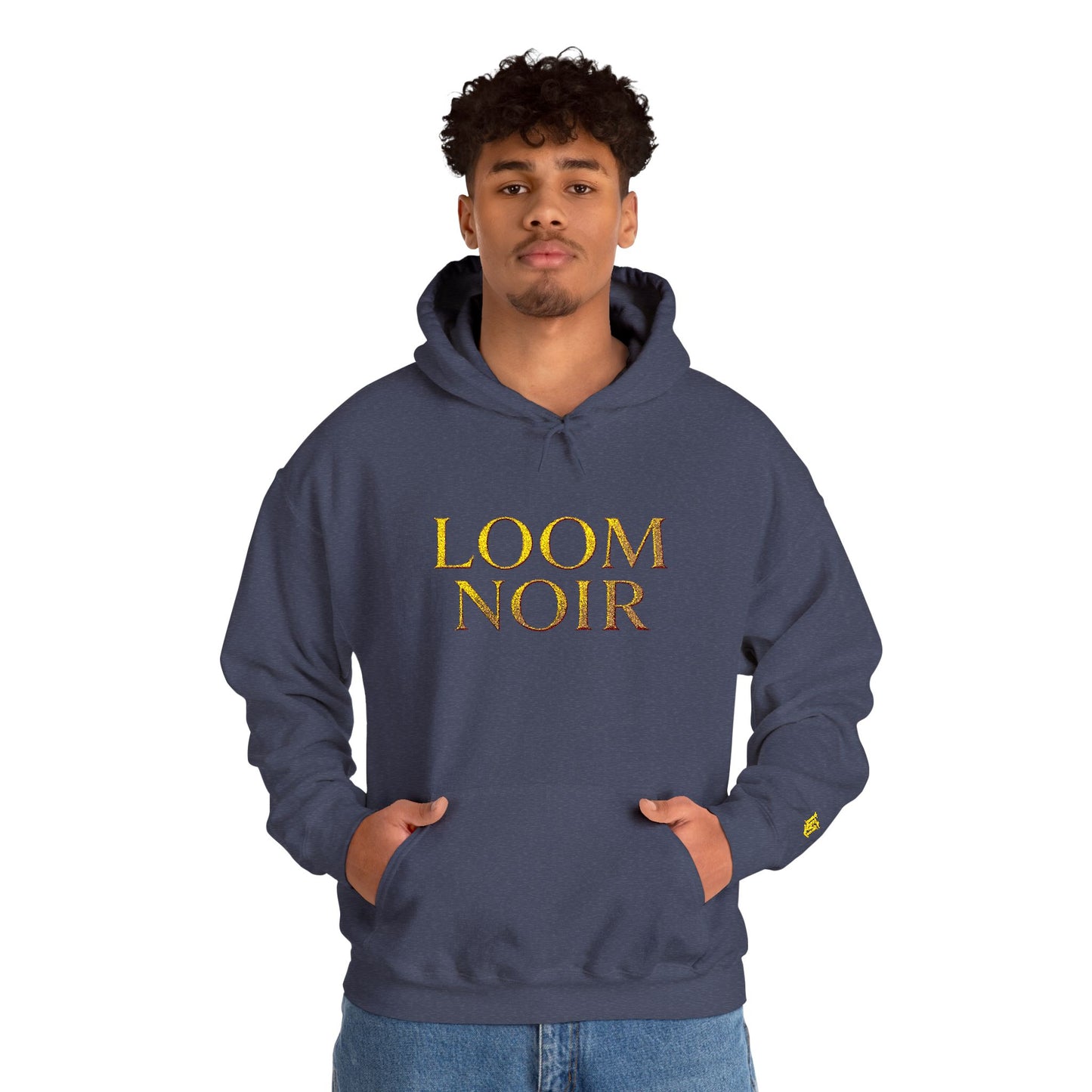 Gold Foil Text Hoodie - Loom Noir Premium Pullover | Streetwear