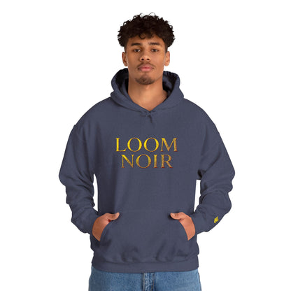 Gold Foil Text Hoodie - Loom Noir Premium Pullover | Streetwear