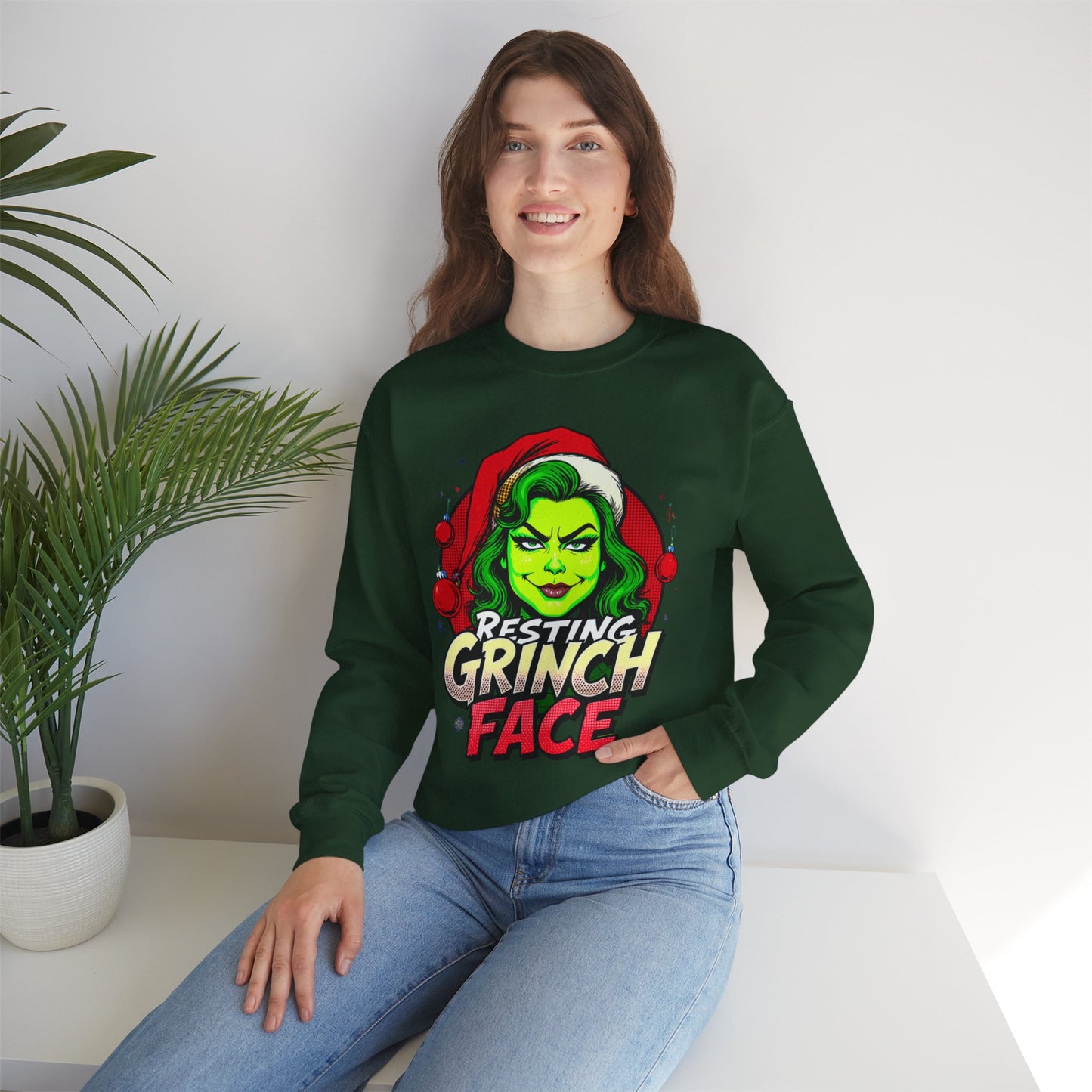 Funny Christmas Grinch Face Sweatshirt - Women's Crewneck | Loom Noir