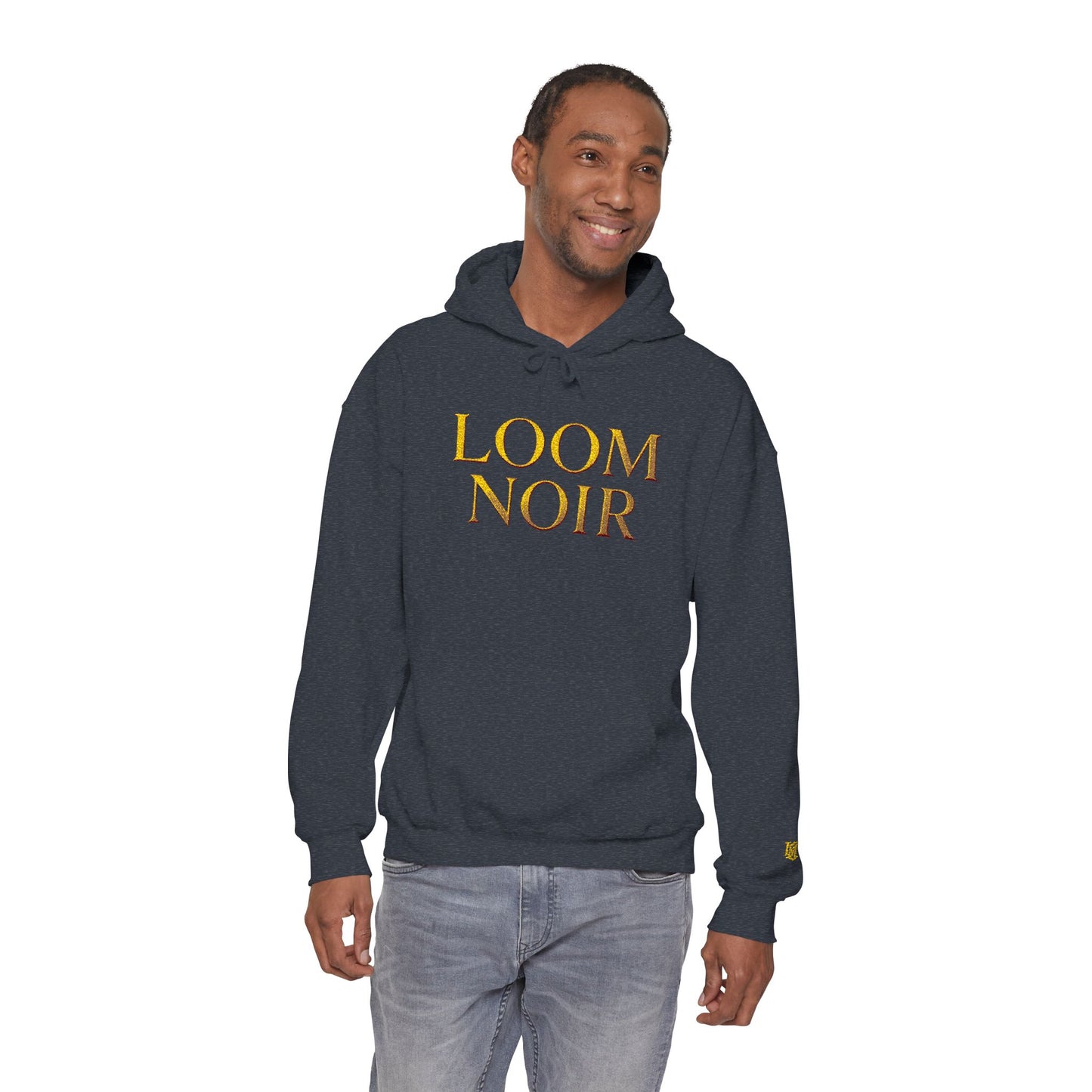 Gold Foil Text Hoodie - Loom Noir Premium Pullover | Streetwear