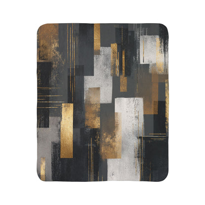 Abstract Gold & Slate Sherpa Blanket | Modern Geometric Throw