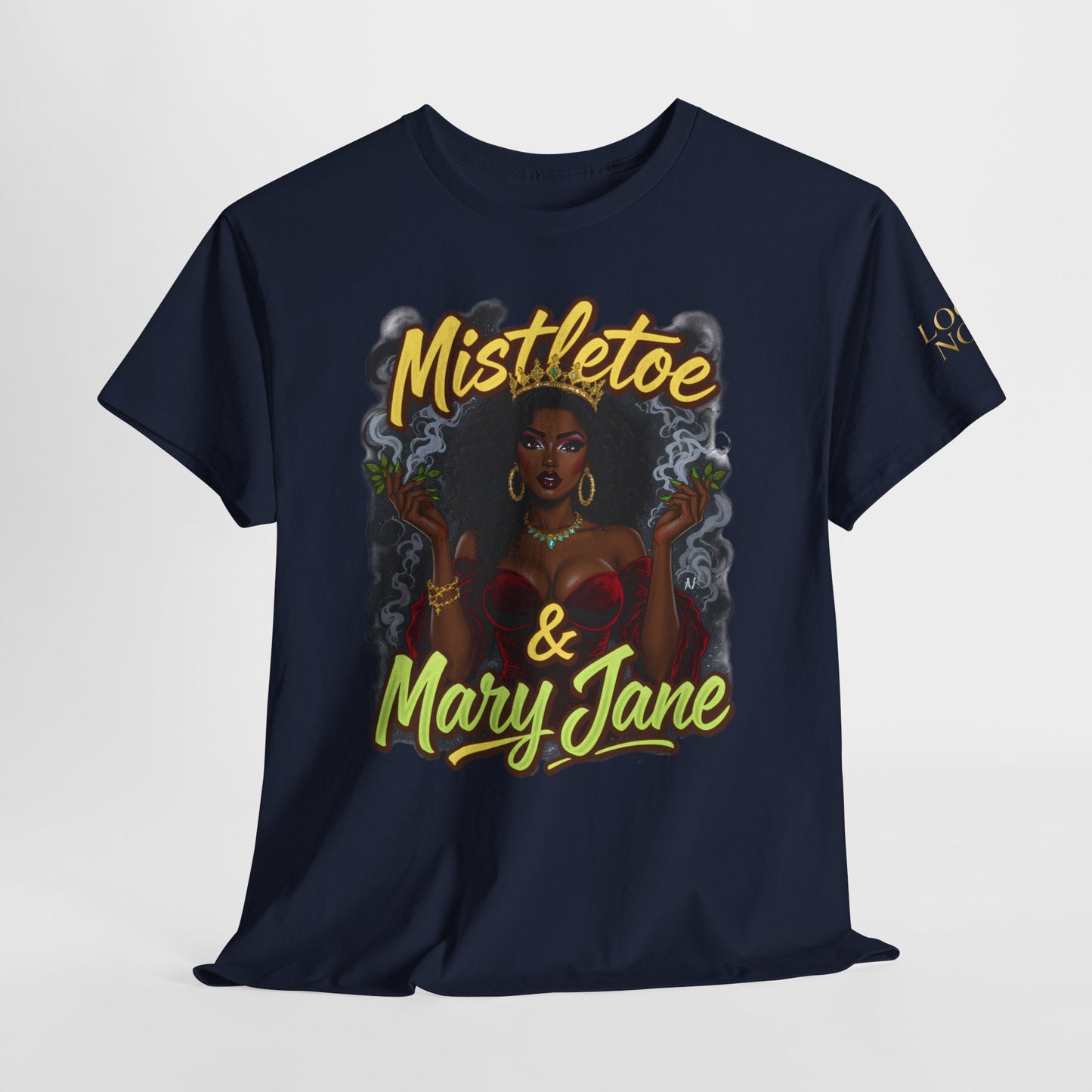 Mistletoe & Mary Jane Holiday Cannabis T-Shirt | Festive Weed Tee