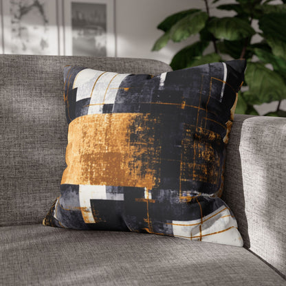 Abstract Gold & Charcoal Faux Suede Pillowcase — Luxury Accent Pillow | Loom Noir