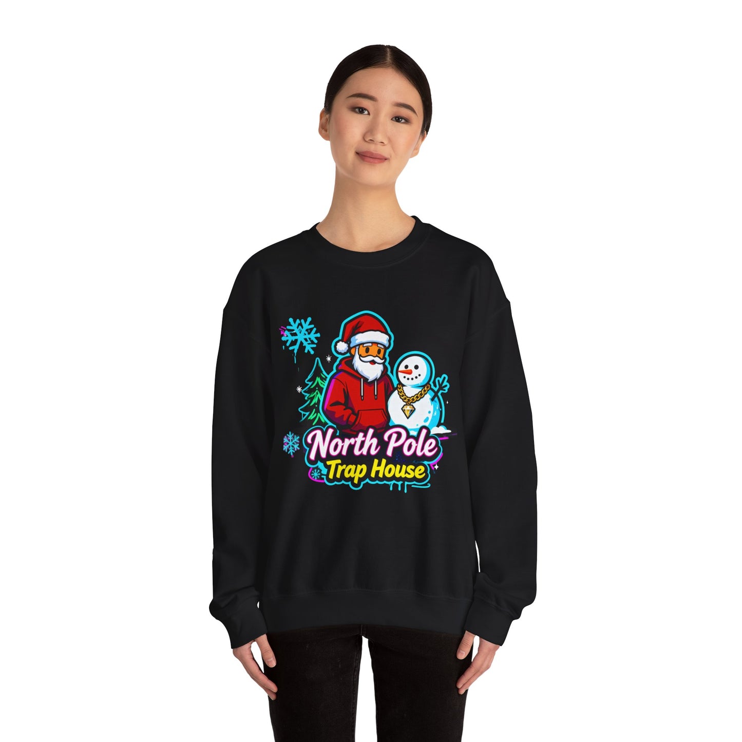 North Pole Trap House Sweatshirt - Funny Santa Christmas Crewneck | Loom Noir