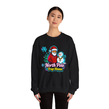 North Pole Trap House Sweatshirt - Funny Santa Christmas Crewneck | Loom Noir