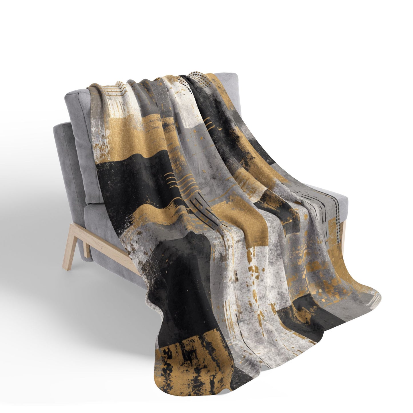 Modern Abstract Geometric Sherpa Blanket | Gold Gray Black Throw