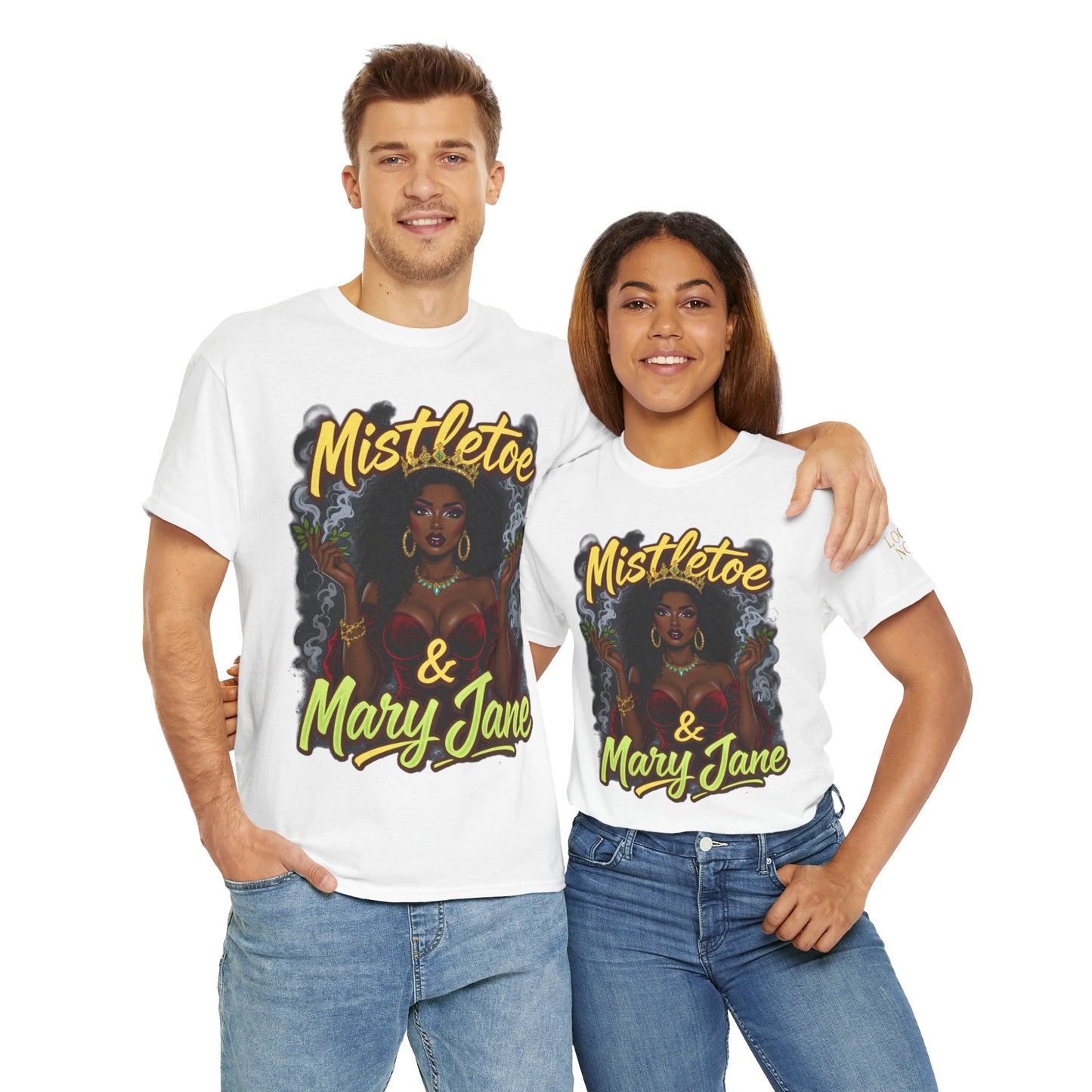 Mistletoe & Mary Jane Holiday Cannabis T-Shirt | Festive Weed Tee