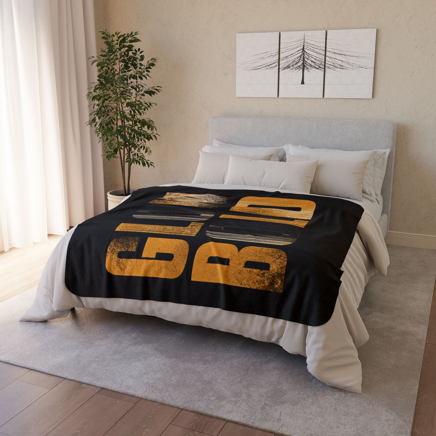 Glow Bold Sherpa Blanket | Vintage Gold Typography Throw