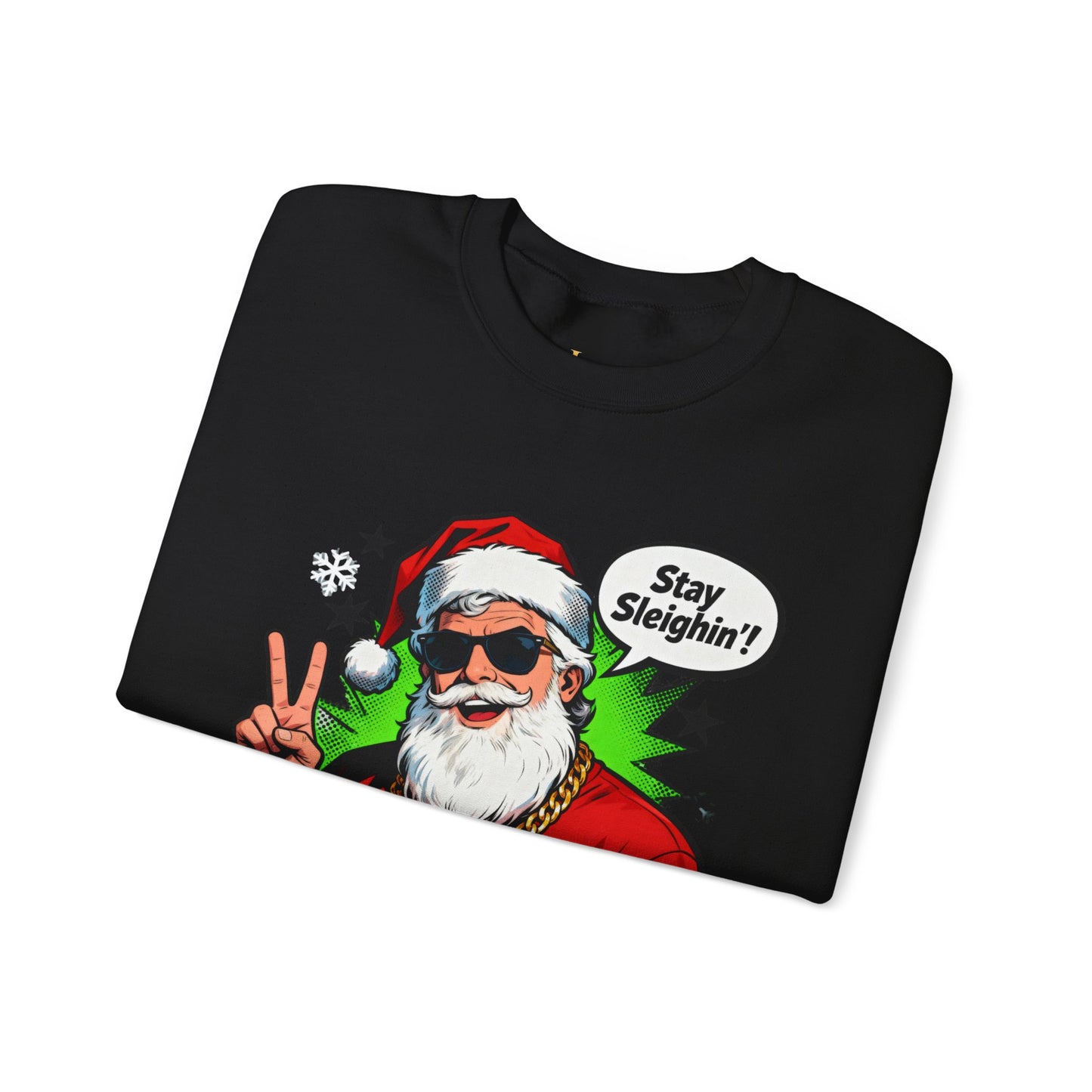 Stay Sleighin' Sweatshirt - Santa Peace Sign Christmas Crewneck | Loom Noir
