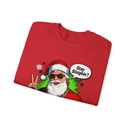 Stay Sleighin' Sweatshirt - Santa Peace Sign Christmas Crewneck | Loom Noir