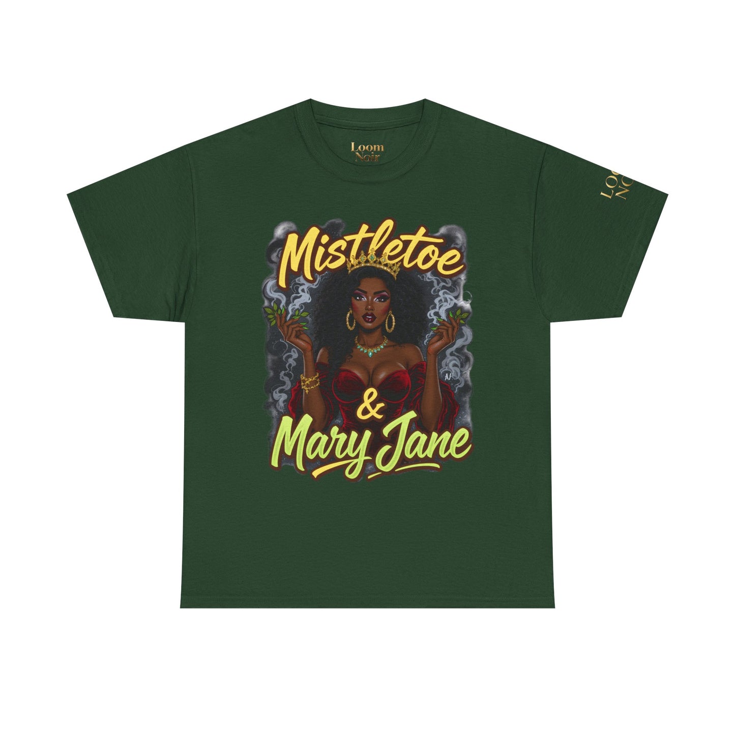 Mistletoe & Mary Jane Holiday Cannabis T-Shirt | Festive Weed Tee
