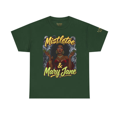 Mistletoe & Mary Jane Holiday Cannabis T-Shirt | Festive Weed Tee