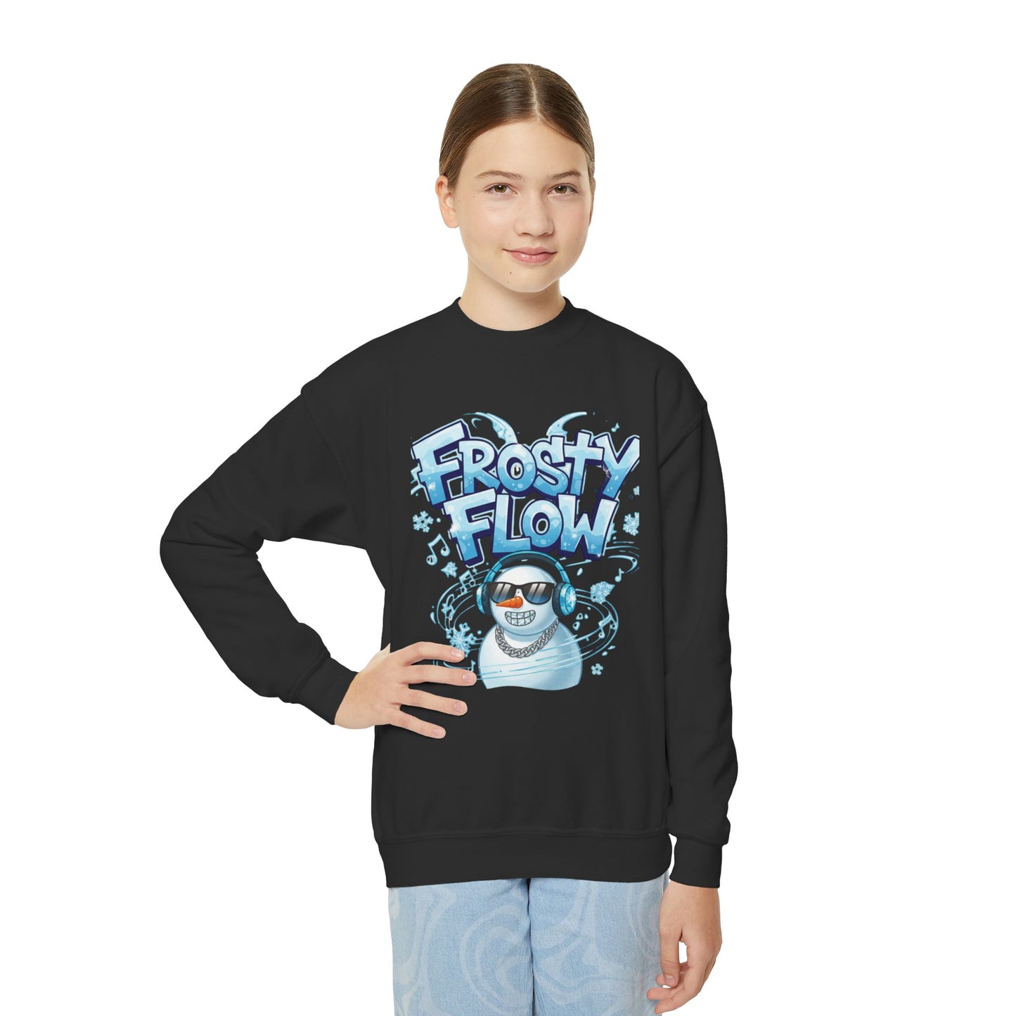 Frosty Flow Youth Sweatshirt - Kids Snowman Pullover | Loom Noir