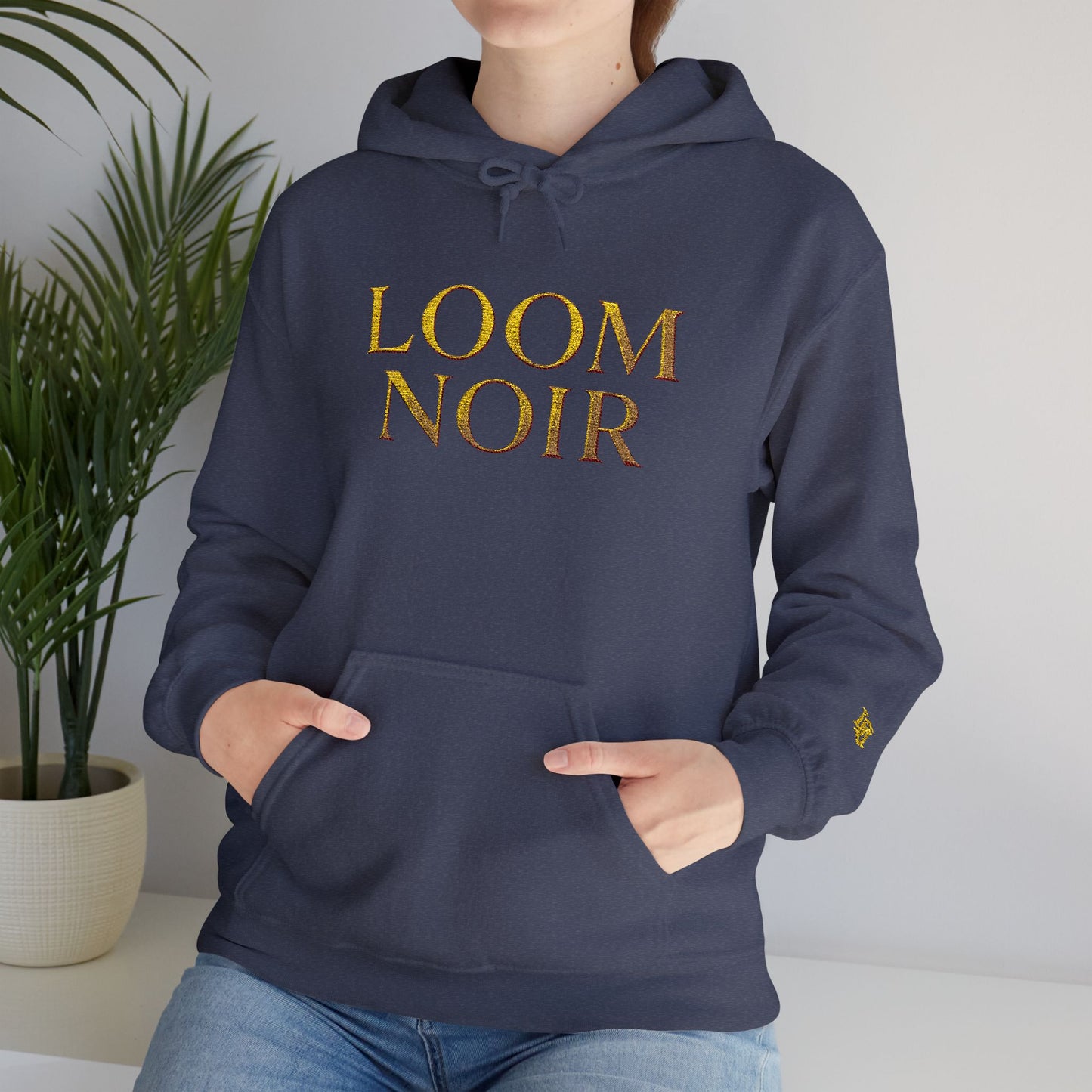 Gold Foil Text Hoodie - Loom Noir Premium Pullover | Streetwear