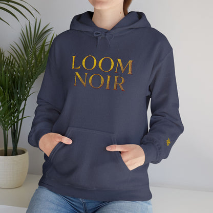 Gold Foil Text Hoodie - Loom Noir Premium Pullover | Streetwear