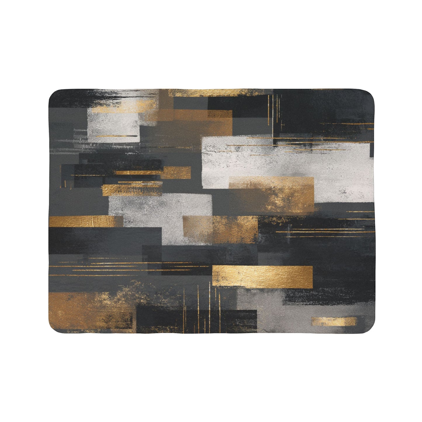 Abstract Gold & Slate Sherpa Blanket | Modern Geometric Throw