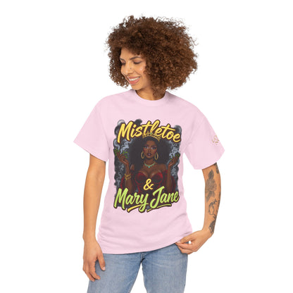 Mistletoe & Mary Jane Holiday Cannabis T-Shirt | Festive Weed Tee