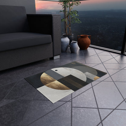 Geometric Circles Outdoor Rug — Modern Abstract Patio Mat with Gold Accents | Loom Noir
