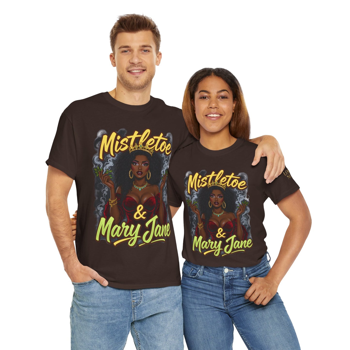 Mistletoe & Mary Jane Holiday Cannabis T-Shirt | Festive Weed Tee