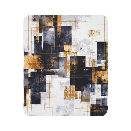 Geometric Abstract Sherpa Blanket — Modern Gold & Charcoal Fleece Throw