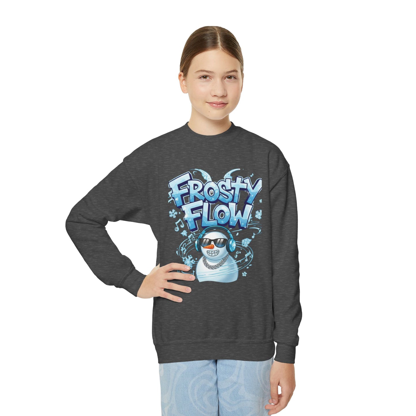 Frosty Flow Youth Sweatshirt - Kids Snowman Pullover | Loom Noir