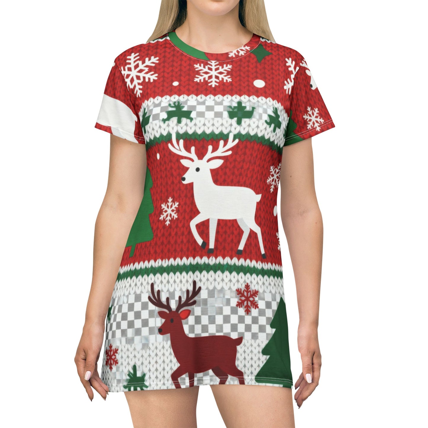 Christmas Reindeer T-Shirt Dress - Festive Holiday Dress | Loom Noir
