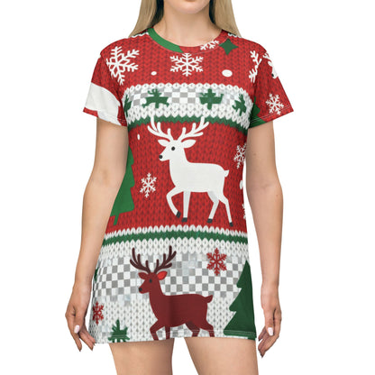 Christmas Reindeer T-Shirt Dress - Festive Holiday Dress | Loom Noir