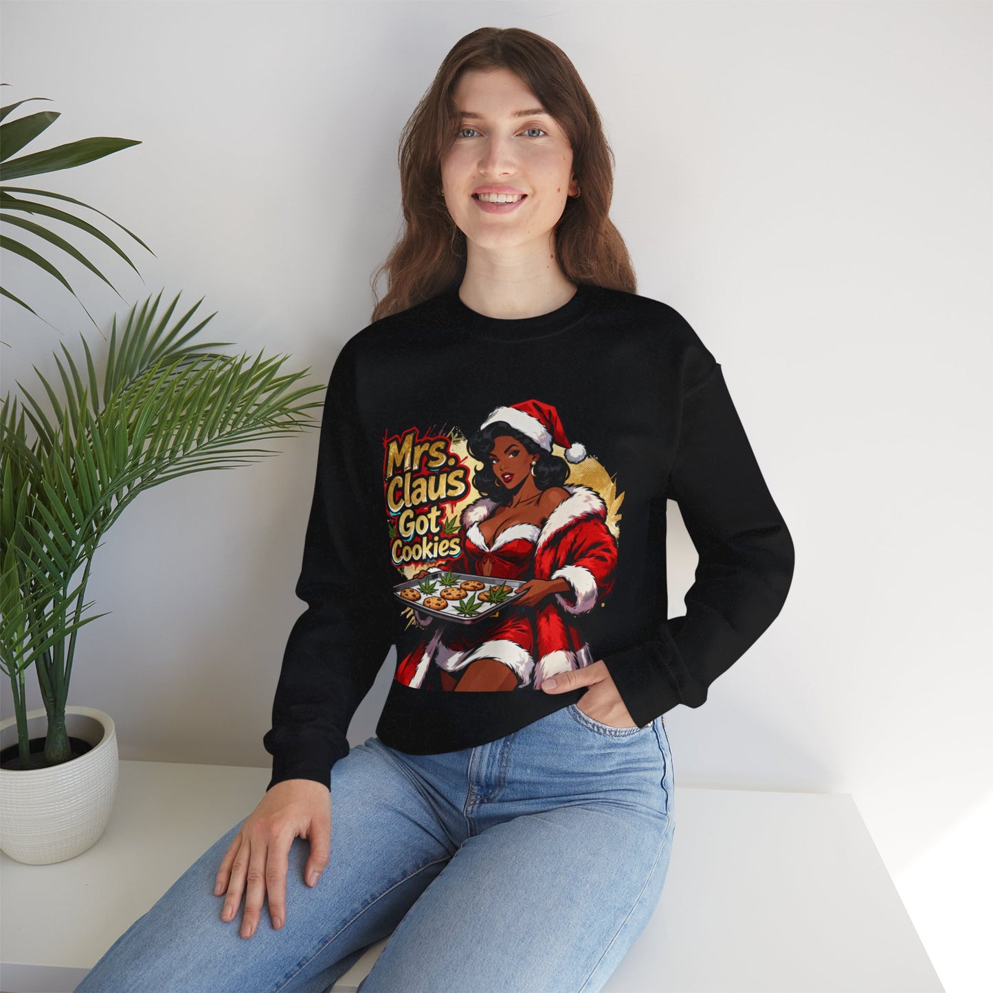 Mrs. Claus Got Cookies Sweatshirt - Retro Pinup Christmas Crewneck | Loom Noir