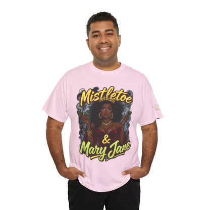 Mistletoe & Mary Jane Holiday Cannabis T-Shirt | Festive Weed Tee