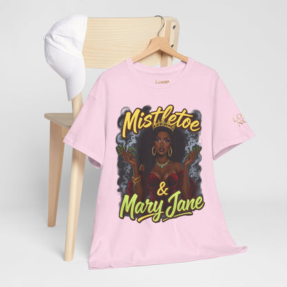 Mistletoe & Mary Jane Holiday Cannabis T-Shirt | Festive Weed Tee